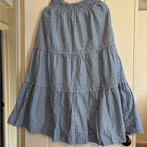 Quince Light Blue and White Striped Tiered Maxi Skirt